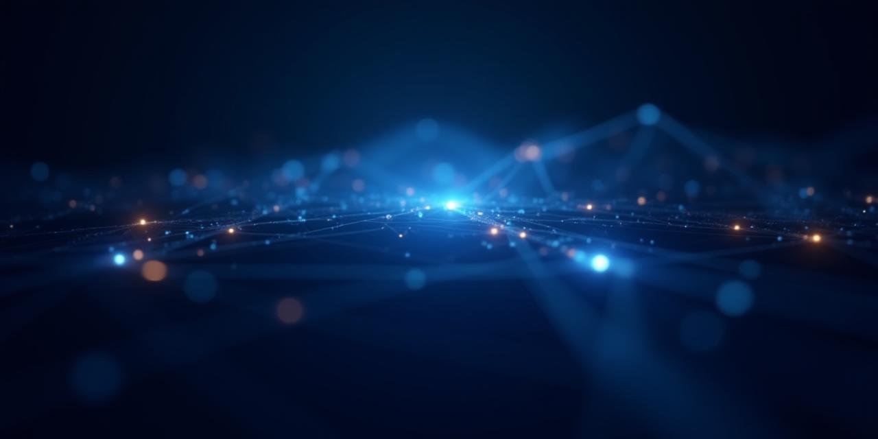 Abstract digital cosmos with floating network nodes and glowing lines representing connectivity